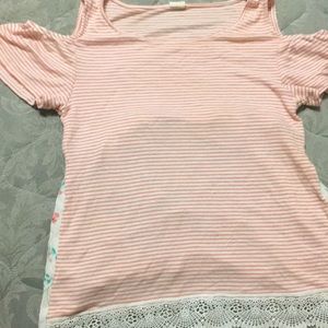 It’s pink and white striped with floral